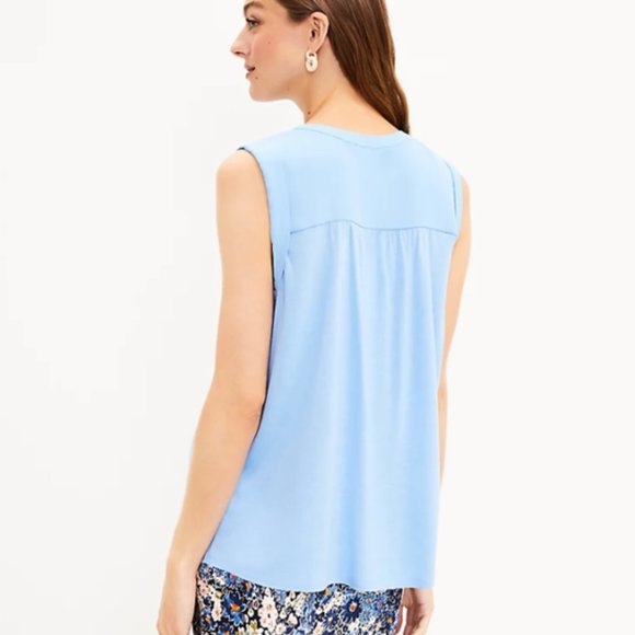 LOFT Henley Mixed Media Shell, Size Large, NWT - Picture 3 of 11